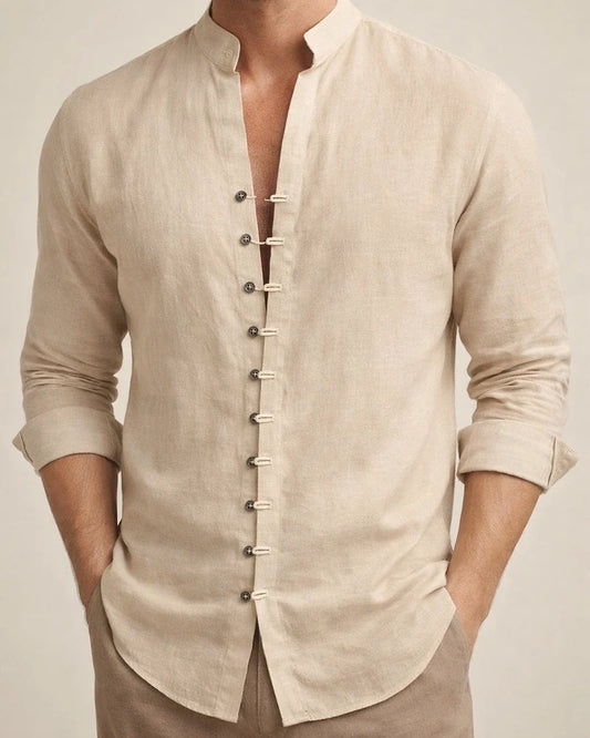 Men's Shirt Linen Shirt Button Up Shirt Casual Shirt Summer Shirt Black White Pink Long Sleeve Plain Band Collar Summer Spring & Fall Daily Vacation Clothing Apparel | JRSEE:03b71d3a-407d-499c-96da-babd180276b0