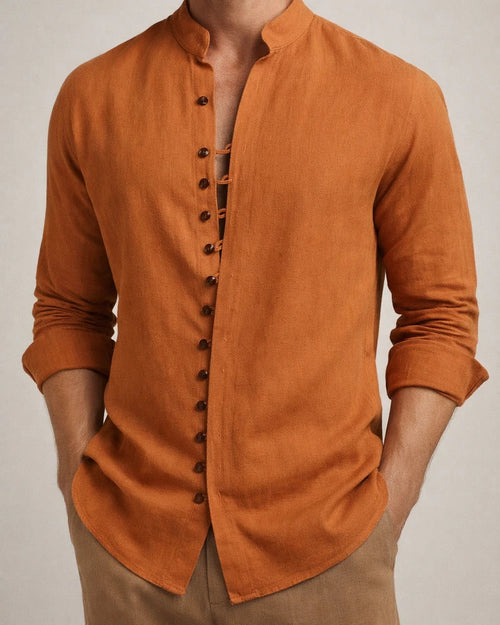 Men's Shirt Linen Shirt Button Up Shirt Casual Shirt Summer Shirt Black White Pink Long Sleeve Plain Band Collar Summer Spring & Fall Daily Vacation Clothing Apparel | JRSEE:9127a90b-c393-4850-b9df-9279b60986f9