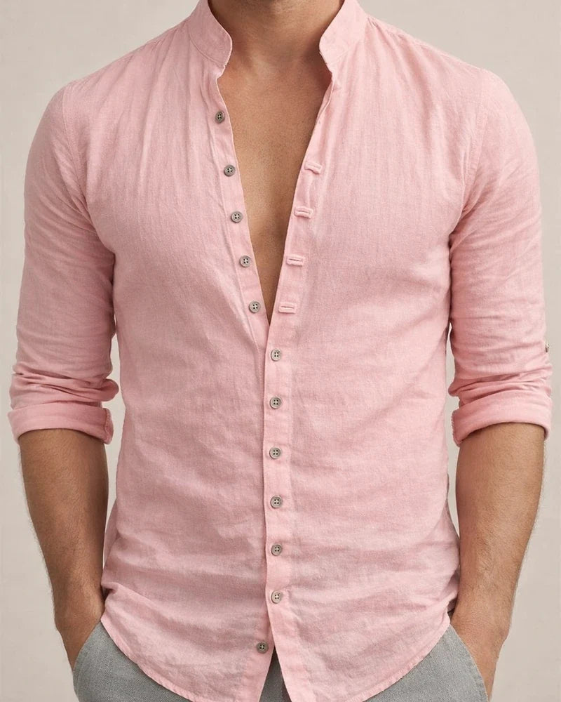 Men's Shirt Linen Shirt Button Up Shirt Casual Shirt Summer Shirt Beach Shirt Black White Pink Long Sleeve Plain Stand Collar Spring & Summer Casual Daily Clothing Apparel | JRSEE:8f26c555-6c62-4362-8ac5-0b145b09be8b