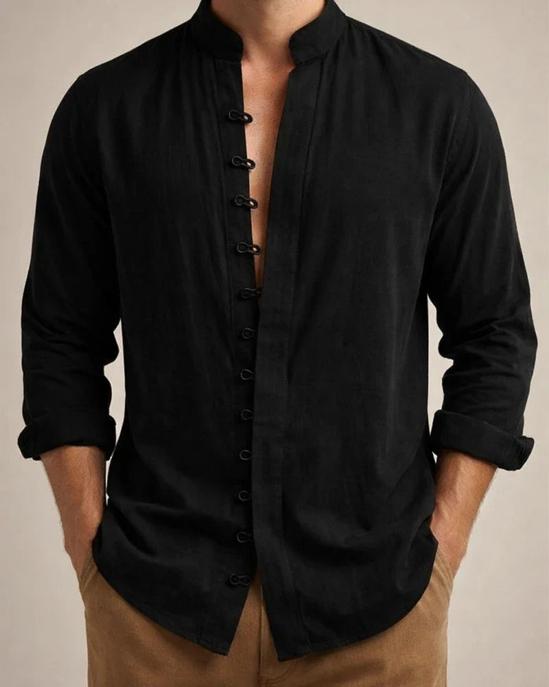 Men's Shirt Linen Shirt Button Up Shirt Casual Shirt Summer Shirt Black White Pink Long Sleeve Plain Band Collar Summer Spring & Fall Daily Vacation Clothing Apparel | JRSEE:0c2e9bda-ba53-4247-8bd0-7b5101cd90e2