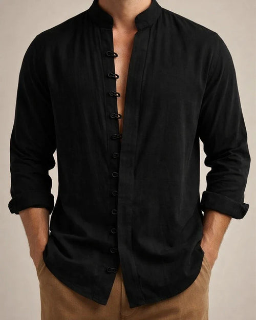 Men's Shirt Linen Shirt Button Up Shirt Casual Shirt Summer Shirt Black White Pink Long Sleeve Plain Band Collar Summer Spring & Fall Daily Vacation Clothing Apparel | JRSEE:0c2e9bda-ba53-4247-8bd0-7b5101cd90e2