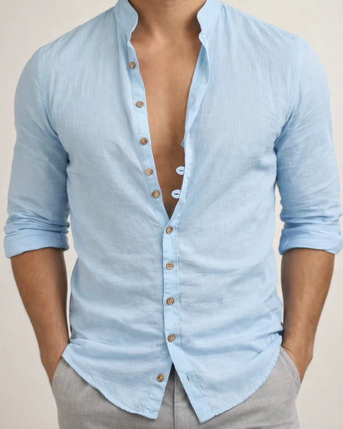 Men's Shirt Linen Shirt Button Up Shirt Casual Shirt Summer Shirt Beach Shirt Black White Pink Long Sleeve Plain Stand Collar Spring & Summer Casual Daily Clothing Apparel | JRSEE:24636333-652d-4252-998e-61c78d093e74