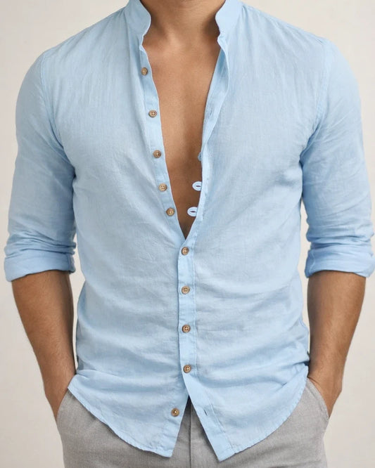 Men's Shirt Linen Shirt Button Up Shirt Casual Shirt Summer Shirt Beach Shirt Black White Pink Long Sleeve Plain Stand Collar Spring & Summer Casual Daily Clothing Apparel | JRSEE:24636333-652d-4252-998e-61c78d093e74
