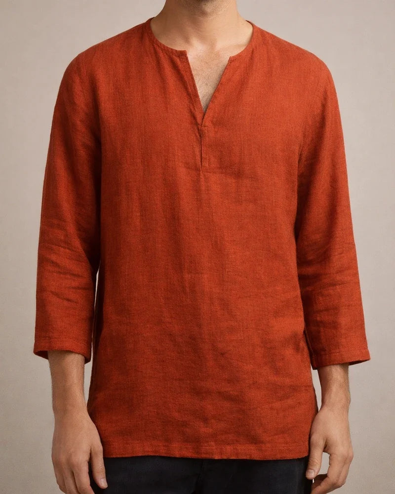 Men's Shirt Linen Shirt Solid Color Plain Collar Light Blue ArmyGreen Black White Orange Street Beach Long Sleeve Clothing Apparel Breathable | JRSEE:d317105a-3a18-4b7b-a6df-e10b9a5a6564