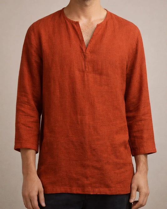 Men's Shirt Linen Shirt Solid Color Plain Collar Light Blue ArmyGreen Black White Orange Street Beach Long Sleeve Clothing Apparel Breathable | JRSEE:d317105a-3a18-4b7b-a6df-e10b9a5a6564