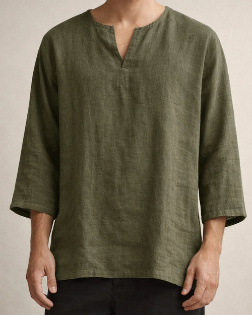 Men's Shirt Linen Shirt Solid Color Plain Collar Light Blue ArmyGreen Black White Orange Street Beach Long Sleeve Clothing Apparel Breathable | JRSEE:712b603d-10f3-4e40-98c9-d67b9b66578e
