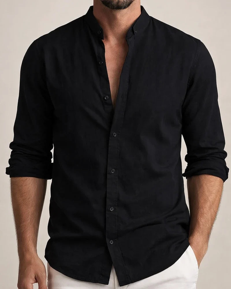Men's Shirt Linen Shirt Solid Color Plain Collar Maroon Black White Pink Army Green Street Daily Long Sleeve Clothing Apparel Fashion Lightweight Casual Comfortable | JRSEE:855cf614-69ce-47ab-a971-f76c42ac482f