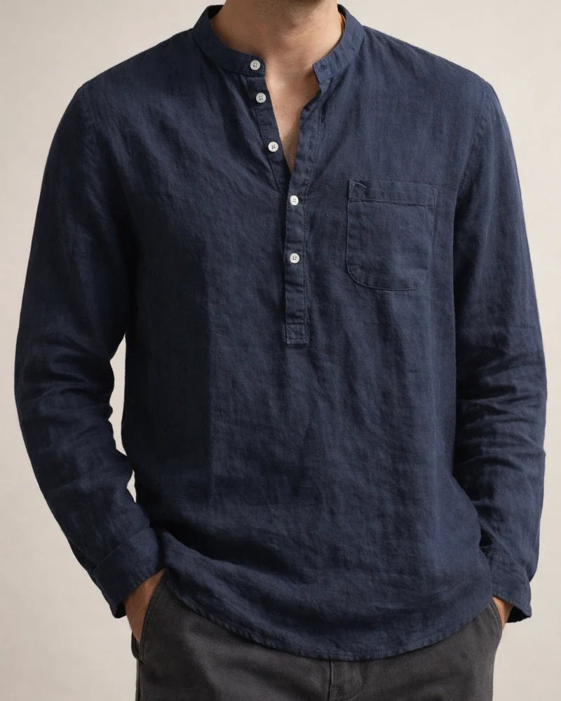 Men's Shirt Linen Shirt Solid Color Plain Pocket Collar V Neck Light Blue Wine Red Black White khaki Street Sports Long Sleeve Clothing Apparel Fashion Simple Sportswear Lightweight | JRSEE:96937616-2476-493c-bf2c-53113a2dd2e9