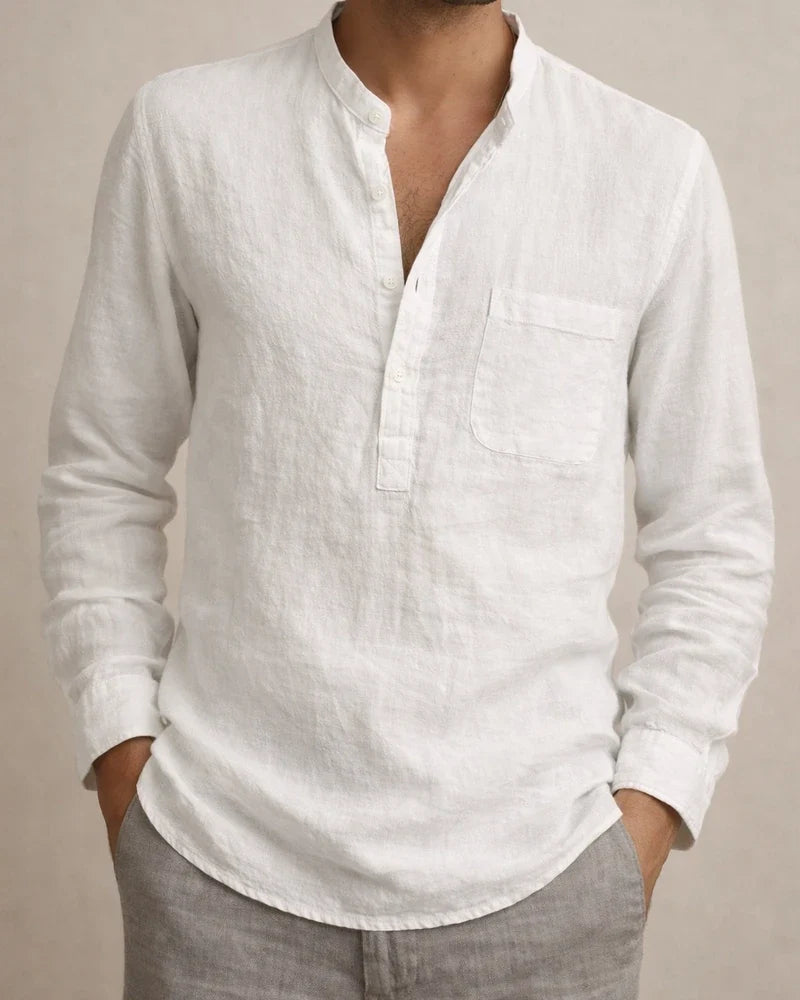 Men's Shirt Linen Shirt Solid Color Plain Pocket Collar V Neck Light Blue Wine Red Black White khaki Street Sports Long Sleeve Clothing Apparel Fashion Simple Sportswear Lightweight | JRSEE:c8f11dc4-50d0-474e-bec6-c033a88fbcba