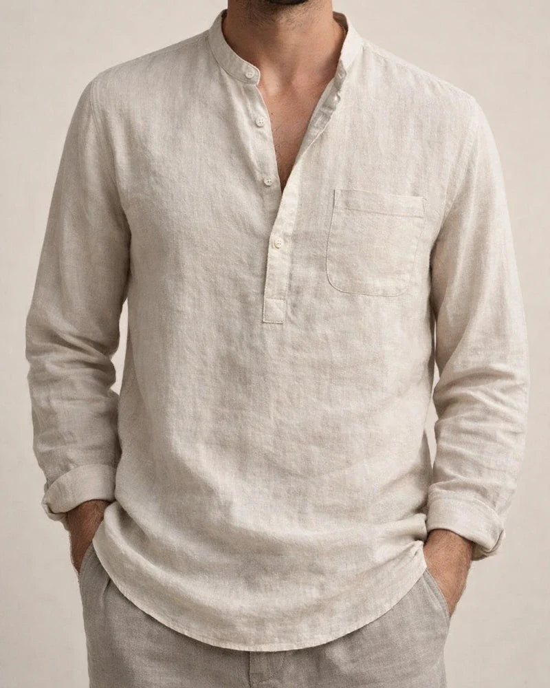 Men's Shirt Linen Shirt Solid Color Plain Pocket Collar V Neck Light Blue Wine Red Black White khaki Street Sports Long Sleeve Clothing Apparel Fashion Simple Sportswear Lightweight | JRSEE:916fa920-5006-4812-8465-4be380c34386
