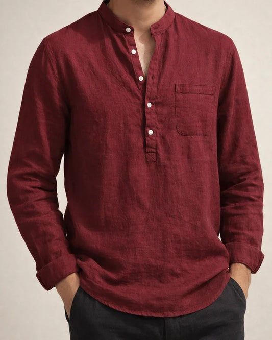 Men's Shirt Linen Shirt Solid Color Plain Pocket Collar V Neck Light Blue Wine Red Black White khaki Street Sports Long Sleeve Clothing Apparel Fashion Simple Sportswear Lightweight | JRSEE:dcd82185-5f73-4ff7-ba82-40ecc35e8a5f