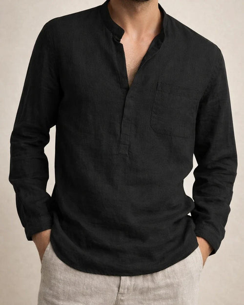 Men's Shirt Linen Shirt Solid Color Plain Pocket Collar V Neck Light Blue Wine Red Black White khaki Street Sports Long Sleeve Clothing Apparel Fashion Simple Sportswear Lightweight | JRSEE:4bd9dc13-3e01-418d-95ab-1b821653b9ec