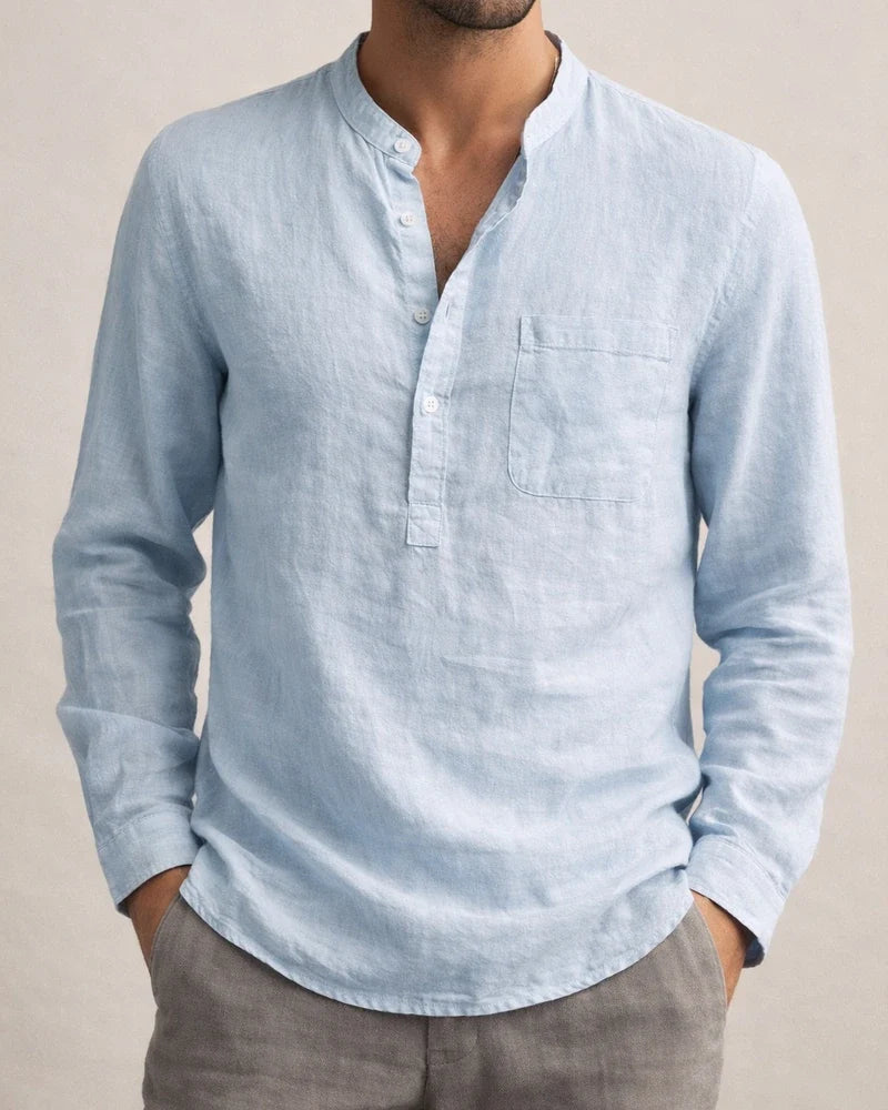 Men's Shirt Linen Shirt Solid Color Plain Pocket Collar V Neck Light Blue Wine Red Black White khaki Street Sports Long Sleeve Clothing Apparel Fashion Simple Sportswear Lightweight | JRSEE:048bd7dd-c57b-4844-8aa9-f9399c09c7ac