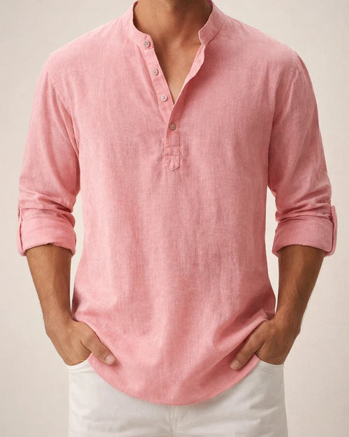 Men's Shirt Linen Shirt Summer Shirt Beach Shirt White Pink Blue Long Sleeve Plain Stand Collar Spring & Summer Hawaiian Holiday Clothing Apparel Basic | JRSEE:9bebf8f4-8f6e-4532-a459-4fafde7da96d