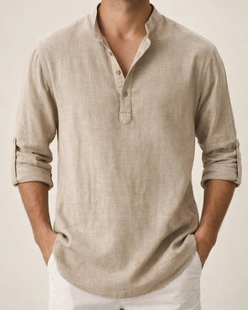 Men's Shirt Linen Shirt Summer Shirt Beach Shirt White Pink Blue Long Sleeve Plain Stand Collar Spring & Summer Hawaiian Holiday Clothing Apparel Basic | JRSEE:ab24f4b8-78bc-4293-b935-6eb583950e0f