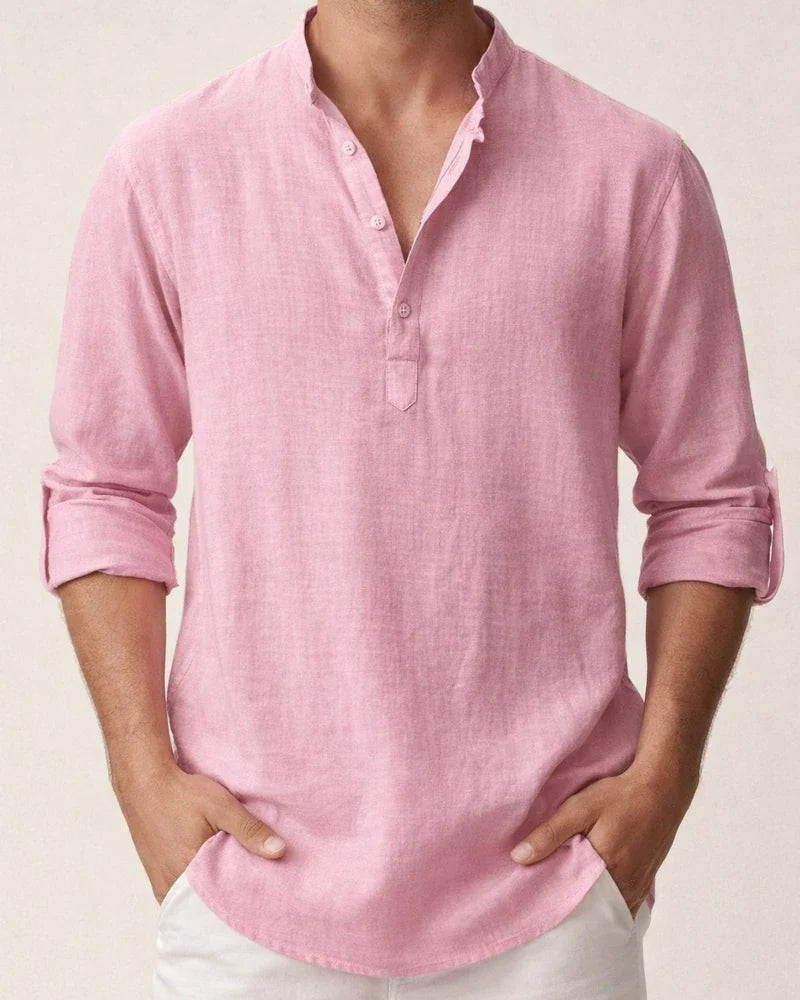 Men's Shirt Linen Shirt Summer Shirt Beach Shirt White Pink Blue Long Sleeve Plain Stand Collar Spring & Summer Hawaiian Holiday Clothing Apparel Basic | JRSEE:67ad659b-b73d-4195-8d55-29f4237c6087