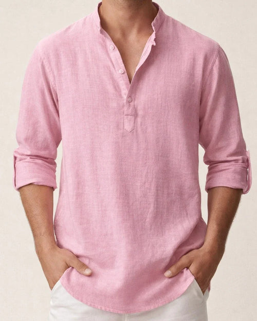 Men's Shirt Linen Shirt Summer Shirt Beach Shirt White Pink Blue Long Sleeve Plain Stand Collar Spring & Summer Hawaiian Holiday Clothing Apparel Basic | JRSEE:67ad659b-b73d-4195-8d55-29f4237c6087