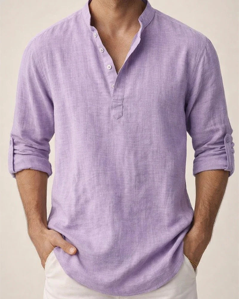 Men's Shirt Linen Shirt Summer Shirt Beach Shirt White Pink Blue Long Sleeve Plain Stand Collar Spring & Summer Hawaiian Holiday Clothing Apparel Basic | JRSEE:30ed709d-6e34-41f5-bb3b-4586a5aeb137