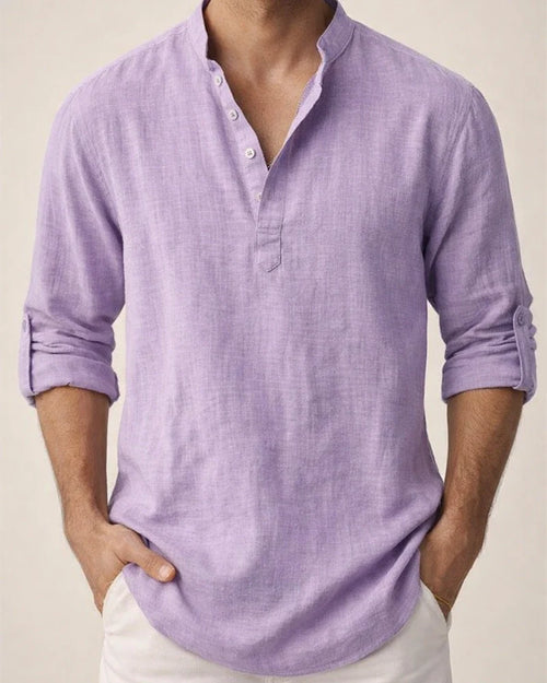 Men's Shirt Linen Shirt Summer Shirt Beach Shirt White Pink Blue Long Sleeve Plain Stand Collar Spring & Summer Hawaiian Holiday Clothing Apparel Basic | JRSEE:30ed709d-6e34-41f5-bb3b-4586a5aeb137