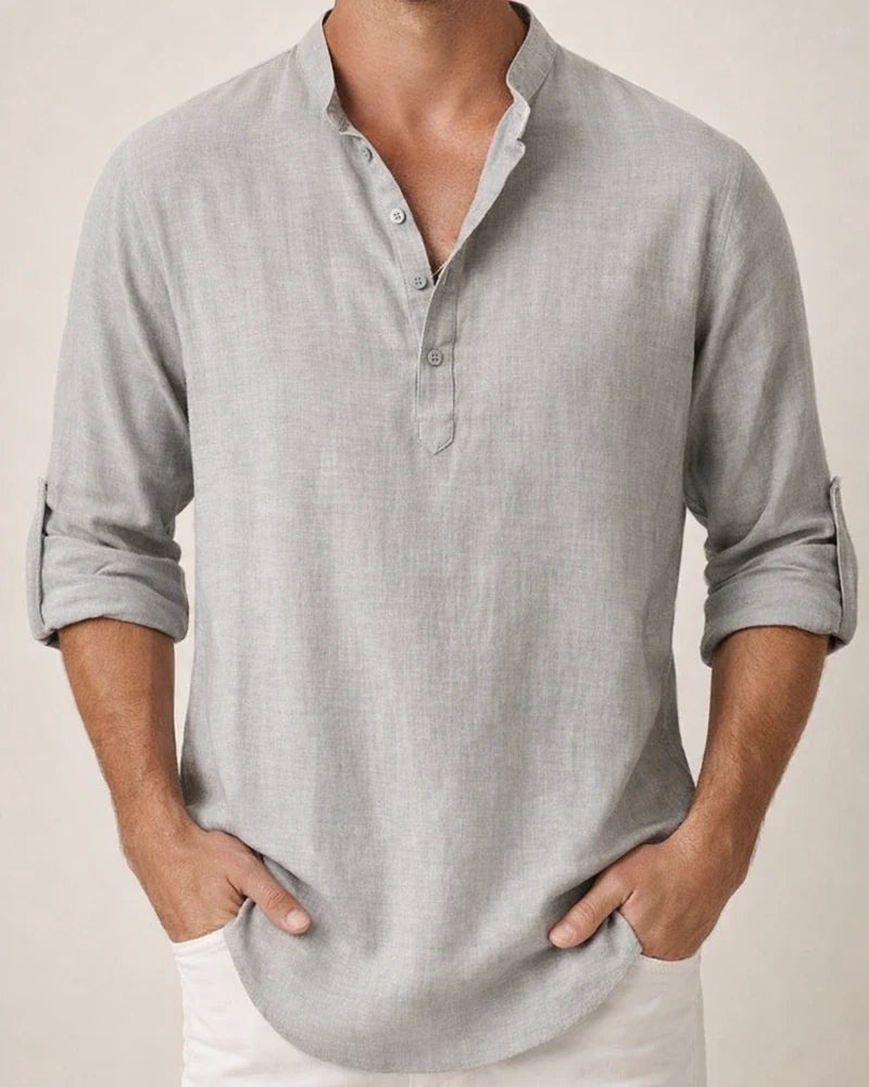 Men's Shirt Linen Shirt Summer Shirt Beach Shirt White Pink Blue Long Sleeve Plain Stand Collar Spring & Summer Hawaiian Holiday Clothing Apparel Basic | JRSEE:eba4942c-4676-41e3-a469-cc9ccc180409