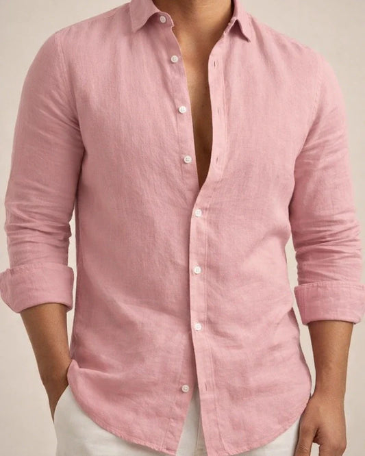 Men's Shirt Linen Shirt Summer Shirt Beach Shirt White Pink Blue Long Sleeve Plain Lapel Spring & Summer Hawaiian Holiday Clothing Apparel Basic | JRSEE:9ec18504-5c96-47f7-bd68-7b63c43d2c04