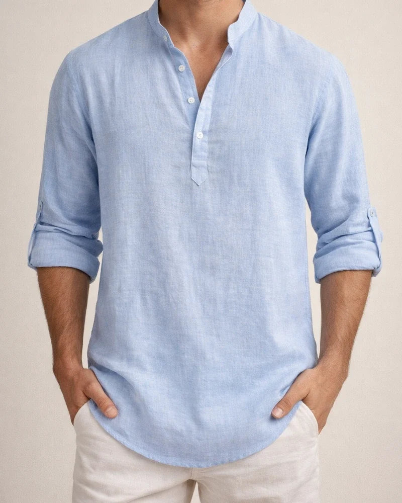 Men's Shirt Linen Shirt Summer Shirt Beach Shirt White Pink Blue Long Sleeve Plain Stand Collar Spring & Summer Hawaiian Holiday Clothing Apparel Basic | JRSEE:ff733e58-331e-47b2-91eb-28df9c40e122