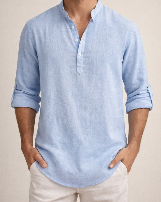 Men's Shirt Linen Shirt Summer Shirt Beach Shirt White Pink Blue Long Sleeve Plain Stand Collar Spring & Summer Hawaiian Holiday Clothing Apparel Basic | JRSEE:ff733e58-331e-47b2-91eb-28df9c40e122
