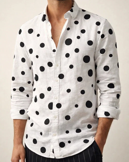 Men's Shirt Polka Dot Printed Casual Peplum Long Sleeve Shirt White Black | JRSEE:3b56b4c8-8fc1-41bc-9224-bdfada5480e7