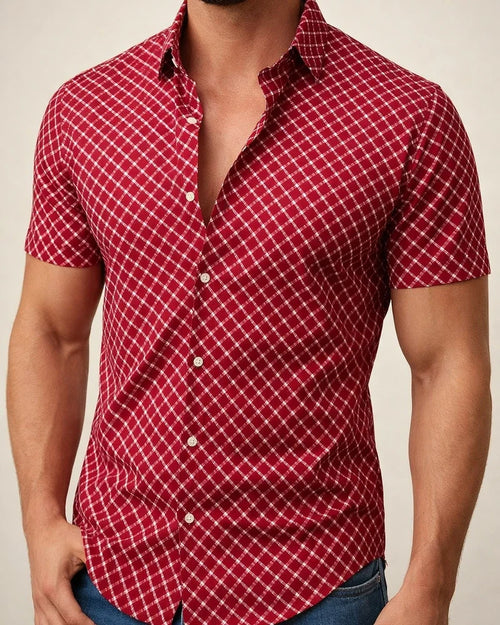 Men's Shirt Short Sleeve Print Design Casual Print White Black Red Lattice Turndown Tops Beach / Summer / Summer | JRSEE:cdfe9540-12b9-47a2-afb8-1769c9ec2f30