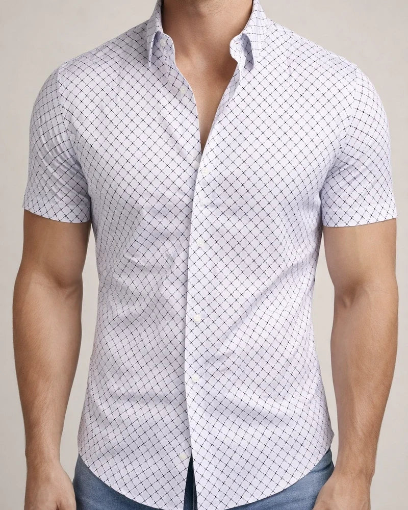 Men's Shirt Short Sleeve Print Design Casual Print White Black Red Lattice Turndown Tops Beach / Summer / Summer | JRSEE:e180f804-5381-40e3-bff1-ab67edca3548