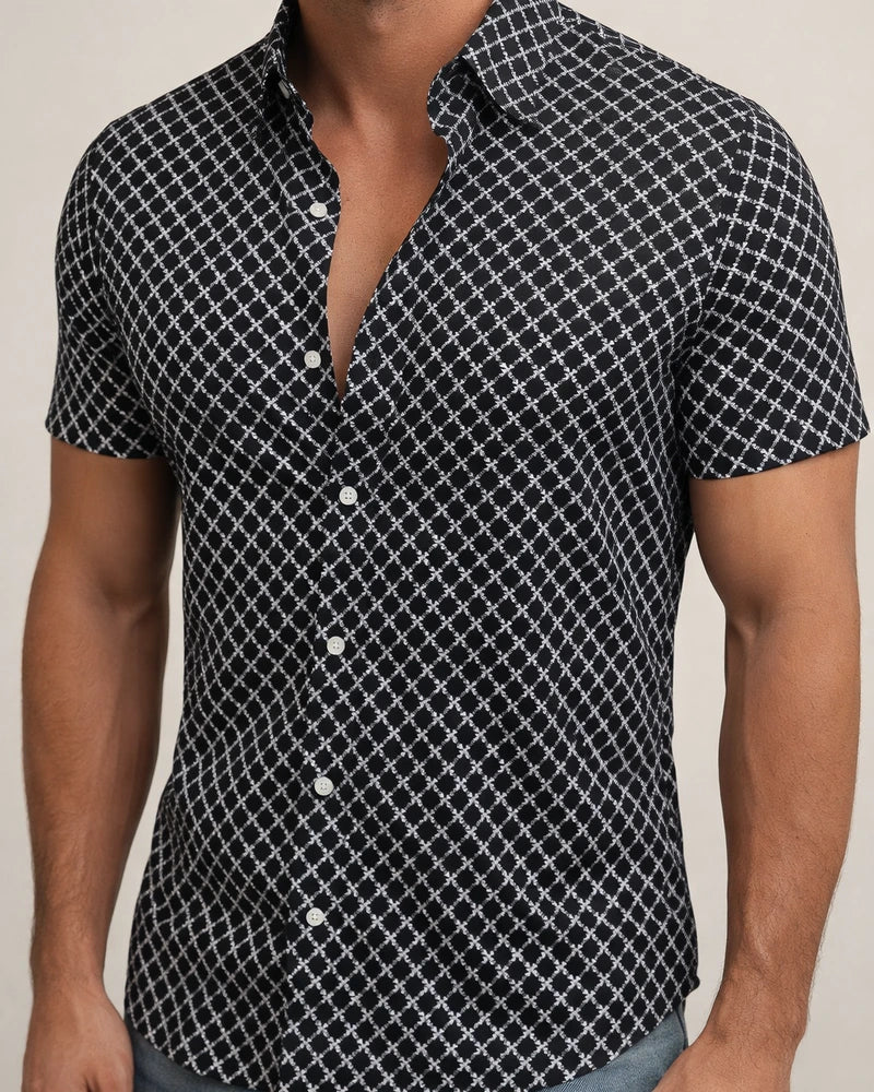 Men's Shirt Short Sleeve Print Design Casual Print White Black Red Lattice Turndown Tops Beach / Summer / Summer | JRSEE:1a4b7a9e-f55a-4f09-bf4d-cdc7dbbc5c9d