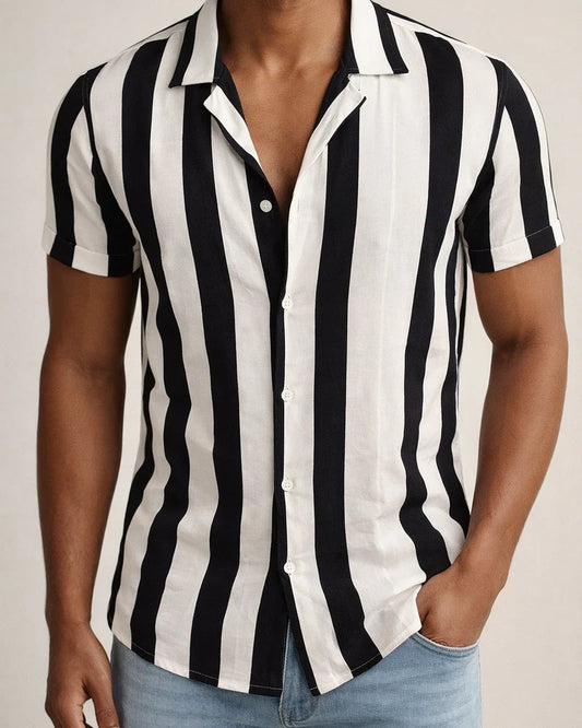Men's Shirt Striped Collar Street Daily Button-Down Print Short Sleeve Tops Casual Fashion Breathable Comfortable Blue Orange Red / Summer/Vacation/Holiday/Summer Shirts | JRSEE:c8131a34-5a07-4eae-8757-5b4054e4f93e