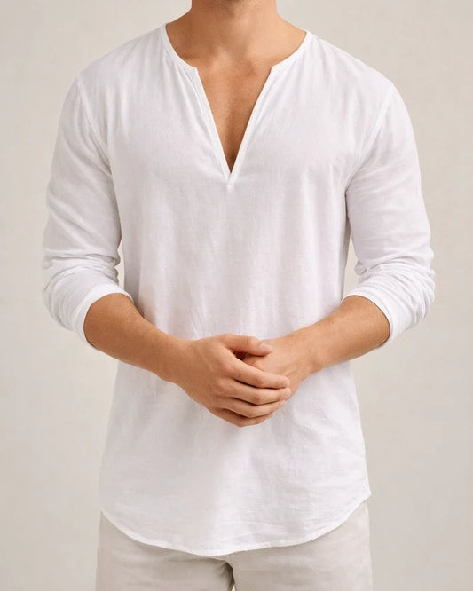 Men's Shirt T shirt Tee Tee Casual Shirt Solid Color Plain V Neck Black White Outdoor Street Long Sleeve Clothing Apparel Fashion Casual Comfortable | JRSEE:bd8ed745-3a19-4695-8b7a-1eb69e7cf54b
