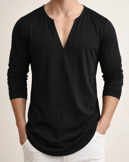 Men's Shirt T shirt Tee Tee Casual Shirt Solid Color Plain V Neck Black White Outdoor Street Long Sleeve Clothing Apparel Fashion Casual Comfortable | JRSEE:2454a8d4-51b0-4ea3-8ed8-7978b032d3c4