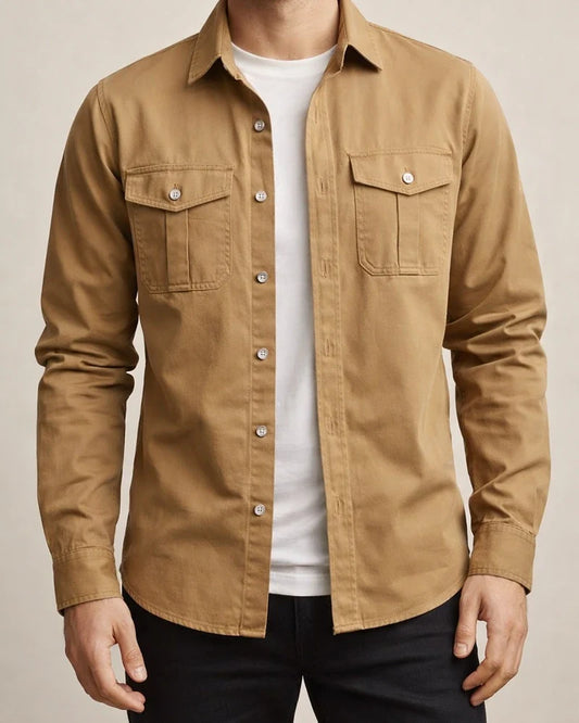 Men's Shirt Work Shirt Button Up Shirt Summer Shirt Cargo Shirt Army Green Blue Khaki Long Sleeve Plain Turndown Casual Daily Clothing Apparel Cotton Simple | JRSEE:4fca87c3-d496-4d94-8290-a490308cd734