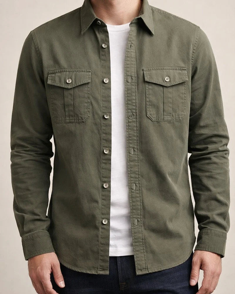 Men's Shirt Work Shirt Button Up Shirt Summer Shirt Cargo Shirt Army Green Blue Khaki Long Sleeve Plain Turndown Casual Daily Clothing Apparel Cotton Simple | JRSEE:1f515b76-6175-4f11-a3ce-e61d3c07e8d3