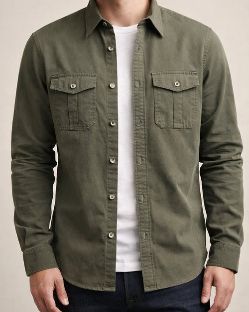 Men's Shirt Work Shirt Button Up Shirt Summer Shirt Cargo Shirt Army Green Blue Khaki Long Sleeve Plain Turndown Casual Daily Clothing Apparel Cotton Simple | JRSEE:1f515b76-6175-4f11-a3ce-e61d3c07e8d3
