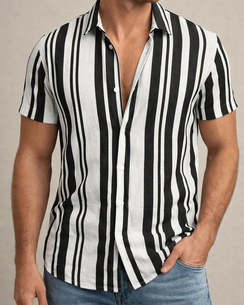 Men's Shirts Striped Collar Street Daily Buckle Printed Short-sleeved Tops Casual Fashion Breathable White, Brown, Blue, Gray Men's | JRSEE:7ca387dc-1465-463f-971f-4203111d73ea