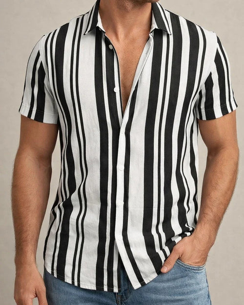 Men's Shirts Striped Collar Street Daily Buckle Printed Short-sleeved Tops Casual Fashion Breathable White, Brown, Blue, Gray Men's | JRSEE:7ca387dc-1465-463f-971f-4203111d73ea