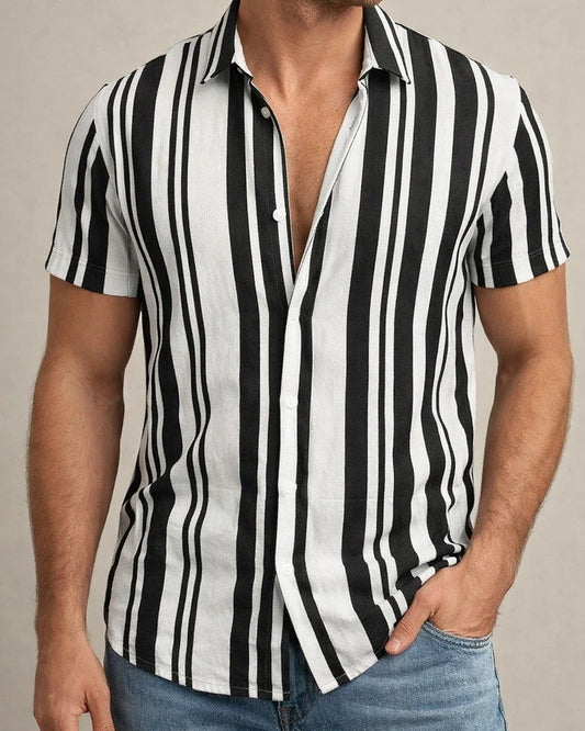 Men's Shirts Striped Collar Street Daily Buckle Printed Short-sleeved Tops Casual Fashion Breathable White, Brown, Blue, Gray Men's | JRSEE:7ca387dc-1465-463f-971f-4203111d73ea