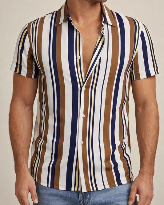Men's Shirts Striped Collar Street Daily Buckle Printed Short-sleeved Tops Casual Fashion Breathable White, Brown, Blue, Gray Men's | JRSEE:47b9bc98-1a7d-4349-b43a-2e42cc06bb6a