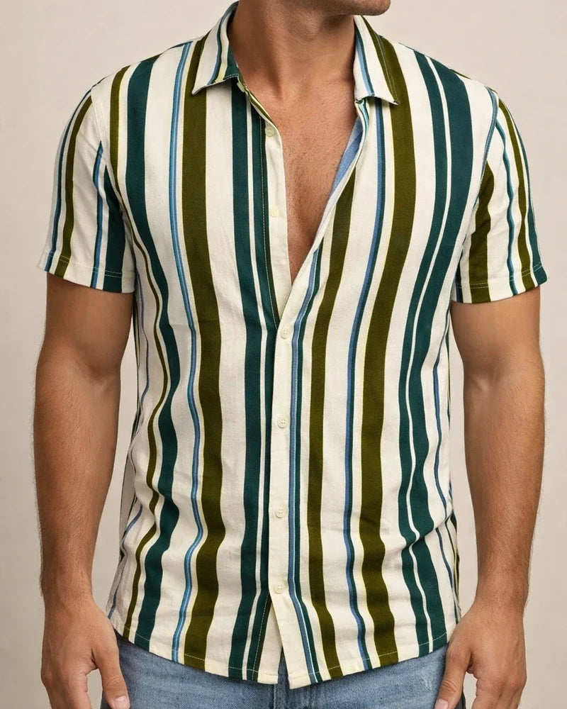 Men's Shirts Striped Collar Street Daily Buckle Printed Short-sleeved Tops Casual Fashion Breathable White, Brown, Blue, Gray Men's | JRSEE:adf63b71-a6e1-4234-bafa-7940063384cb