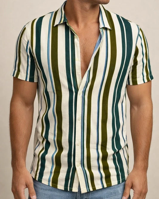 Men's Shirts Striped Collar Street Daily Buckle Printed Short-sleeved Tops Casual Fashion Breathable White, Brown, Blue, Gray Men's | JRSEE:adf63b71-a6e1-4234-bafa-7940063384cb