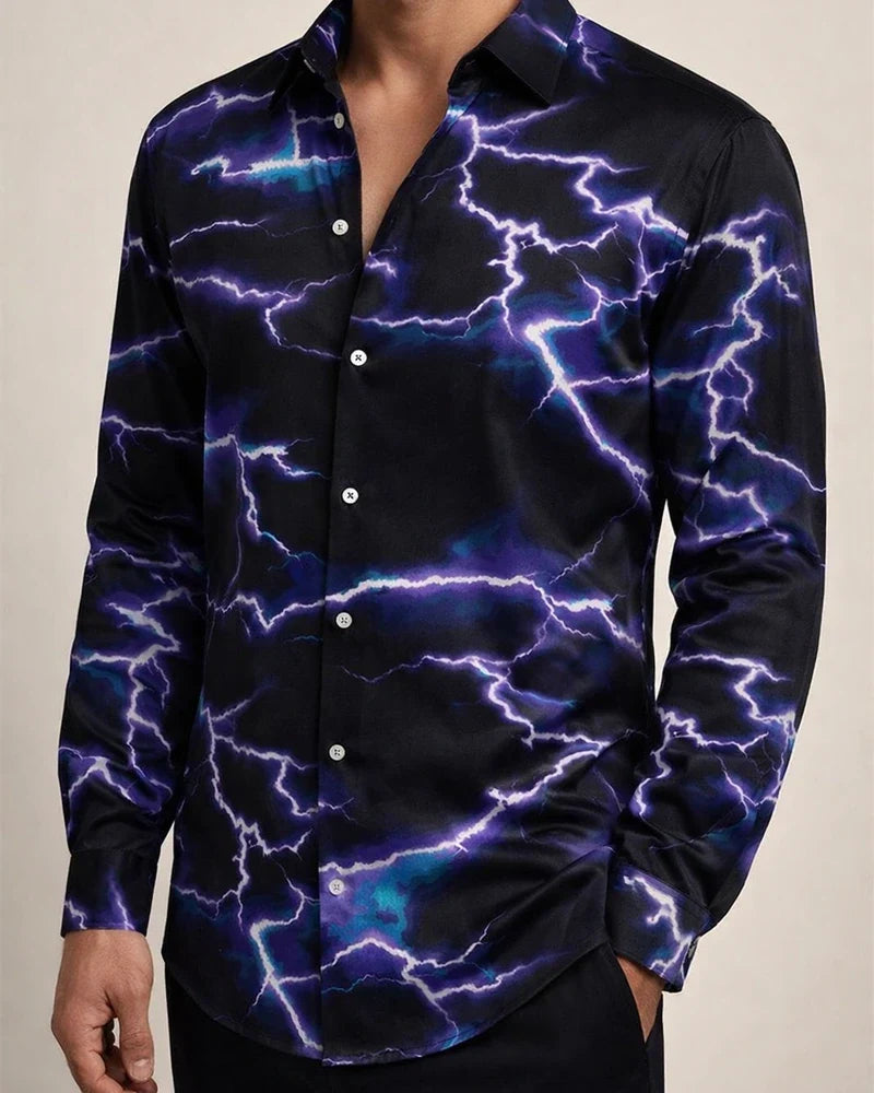 Men's Shirts Thunder 3D Digital Printing Purple Navy Black Red Lightning Long-sleeved Shirts Outdoor Street Men's Shirts | JRSEE:1b1f2856-02f9-4f87-9b35-3d01cb9f0128