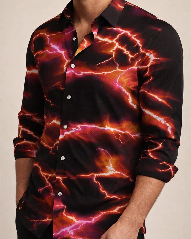 Men's Shirts Thunder 3D Digital Printing Purple Navy Black Red Lightning Long-sleeved Shirts Outdoor Street Men's Shirts | JRSEE:1917f52b-bea9-49d8-ba20-75679975f24b