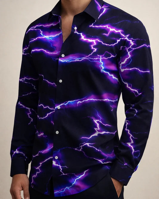 Men's Shirts Thunder 3D Digital Printing Purple Navy Black Red Lightning Long-sleeved Shirts Outdoor Street Men's Shirts | JRSEE:7e21c82f-e191-4d99-9e38-f6579a31269c