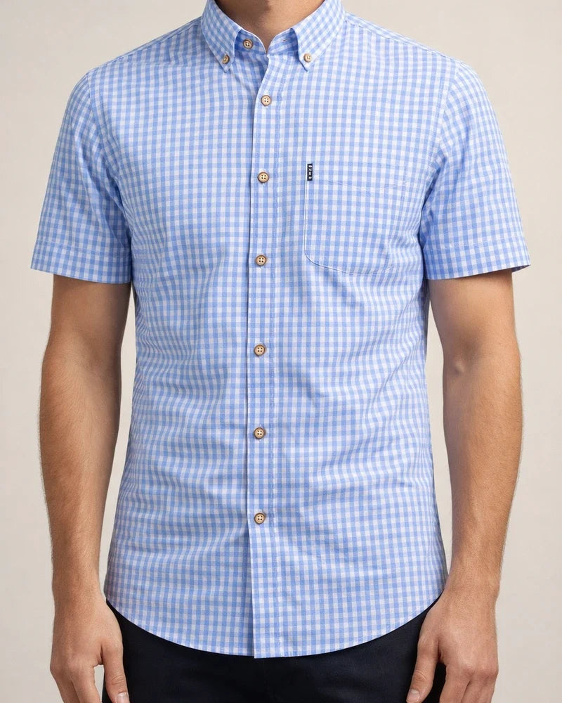Men's Short-Sleeve Checkered Shirt 100% Cotton Casual Checkered Shirt | JRSEE:3ce5cf29-eb09-4968-9107-7055f79a8aa8