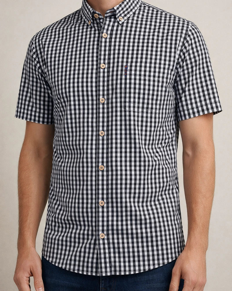 Men's Short-Sleeve Checkered Shirt 100% Cotton Casual Checkered Shirt | JRSEE:4bf078a2-21cf-45f3-9fc0-6b347e3a627b
