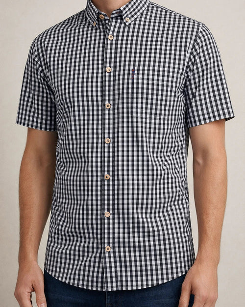 Men's Short-Sleeve Checkered Shirt 100% Cotton Casual Checkered Shirt | JRSEE:4bf078a2-21cf-45f3-9fc0-6b347e3a627b