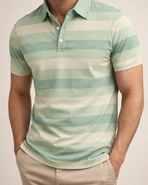 Men's Short-Sleeve Collared 3D-Printed Striped Business-Casual Polo Shirt | JRSEE:cf3cacf4-5e9f-4116-a8ba-88ed23a719c8